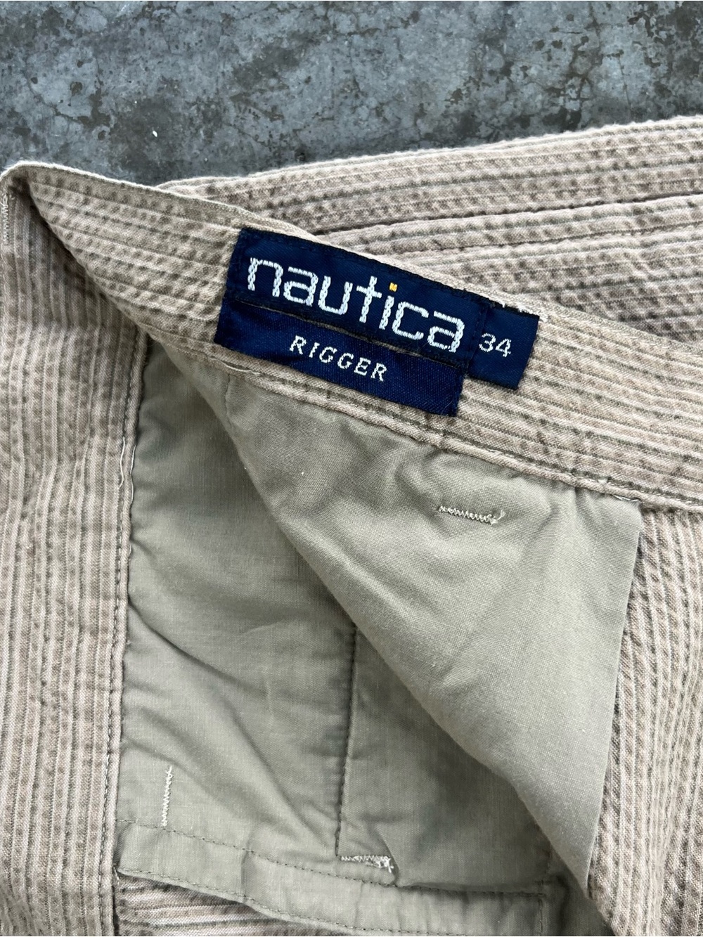 Vintage Nautica Rigger Seersucker Shorts Khaki Beige Pleated Mens 34 - Picture 5 of 12